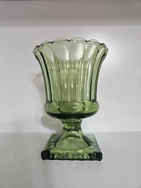 Indiana Glass Avocado Green Scalloped Pedestal Vase